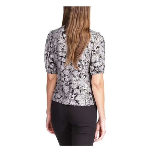 MICHAEL MICHAEL KORS Womens Black Tie Closure Short Sleeve Faux Wrap Top XL - Picture 2 of 4